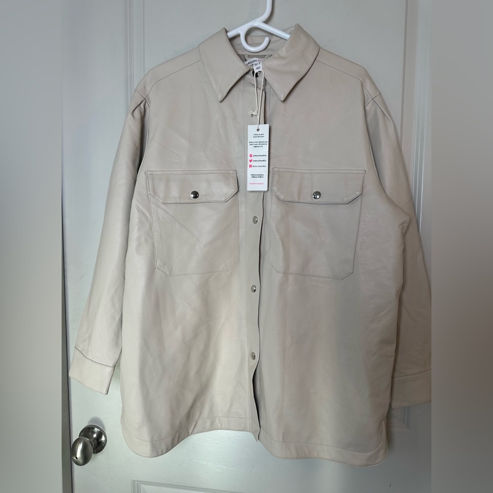 NEW ASOS Urban Bliss Vegan Leather Cream Oversized Button Up Shacket, Size 8 - Picture 5 of 12